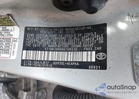 2006 Toyota Avalon Limited from USA, damaged, VIN 4T1BK36B66U106530